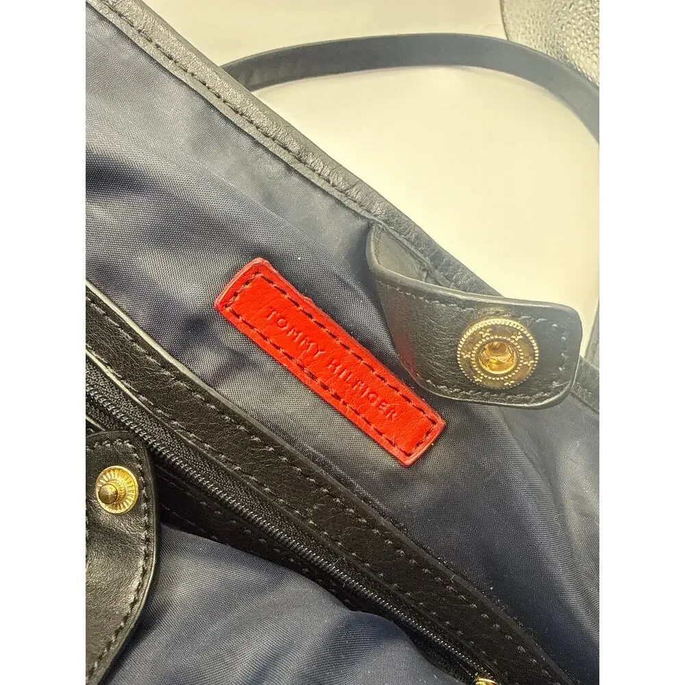 Tommy Hilfiger Black Monogram Jacquard Tote Bag with Gold Medallion Charm